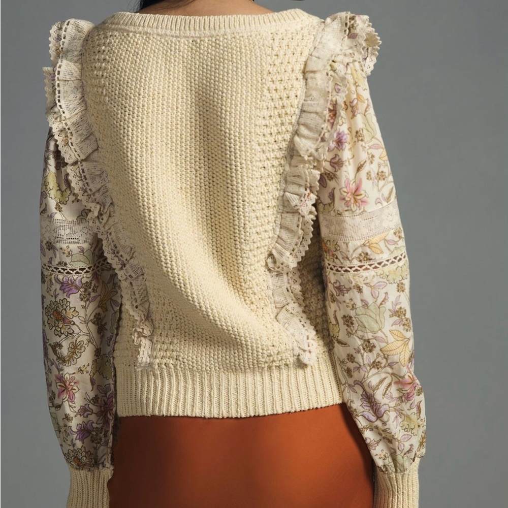 NWT By Anthropologie Printed-Sleeve Ruffle Sweater - Picture 3 of 8